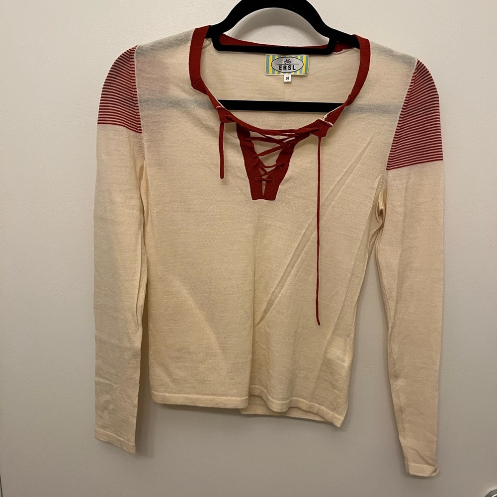 Vintage Cream and Pink Tie Front Blouse